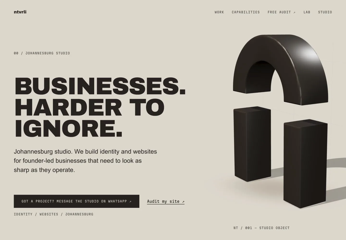 Earlier NTVRLI homepage with the headline Businesses. Harder to ignore.
