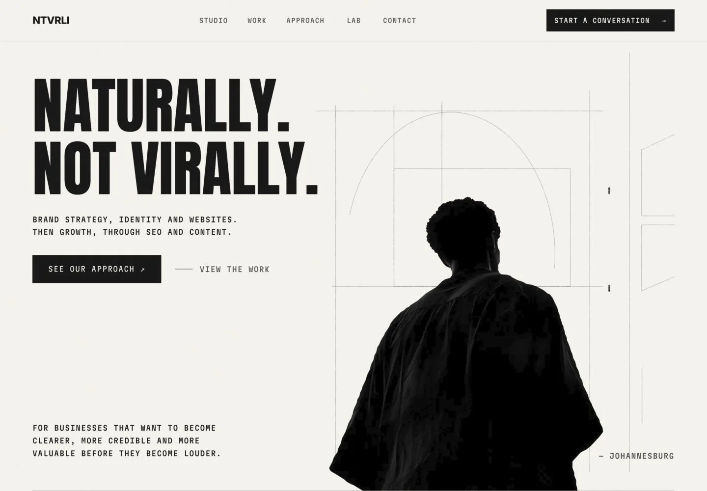 September NTVRLI homepage with Naturally. Not virally. and the strategy, identity and websites offer.